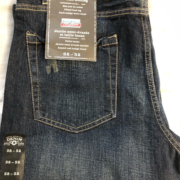 Indigo dark blue Men’s Jeans warn washed hand sand ripped mid rise bootleg Denim - Picture 9 of 11